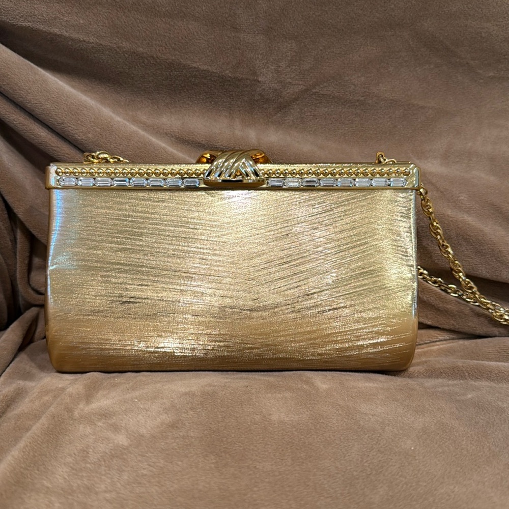 Rodo Metallic Gold Clutch with Silver Trim